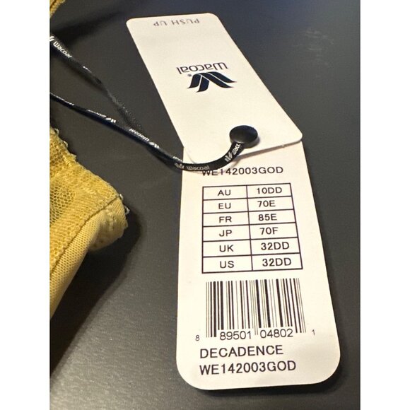 Wacoal Decadence Embroidered Push-Up Bra 32DD Gold Lace Padded Adjustable Straps - Picture 9 of 9